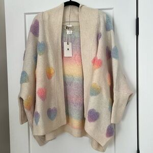 Look by M New York heart cardigan open knot sweater one size brand new